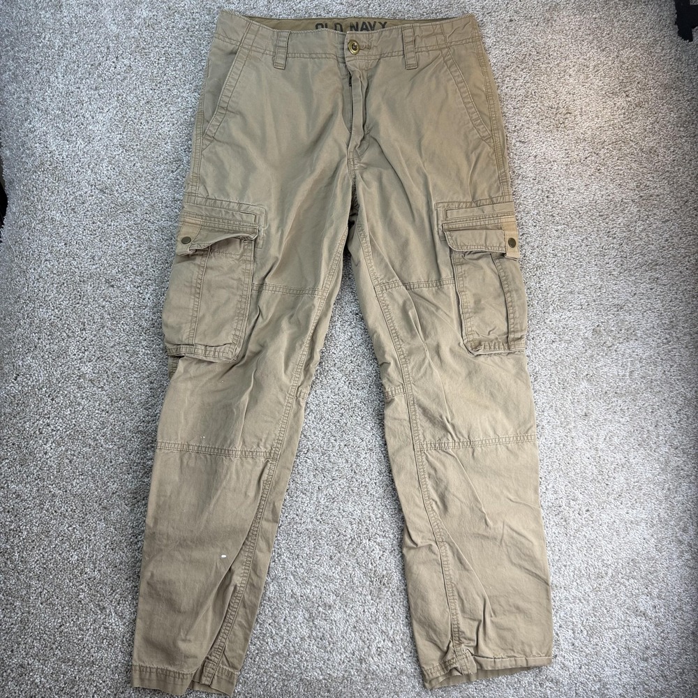 Y2K Old Navy Pants Mens 30x32 Beige Cotton Canvas Cargo Regular Straight Leg